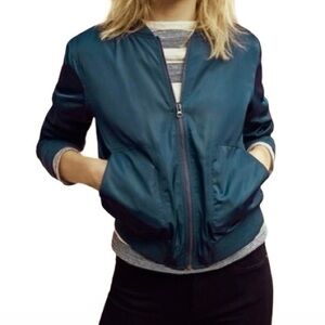 Anthropologie Hei Hei Teal Green Satin Bomber Jacket